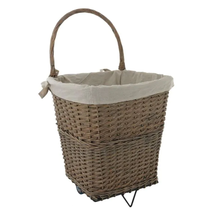 Devile Large Natural Wicker Firelog Cart With Canvas Liner G